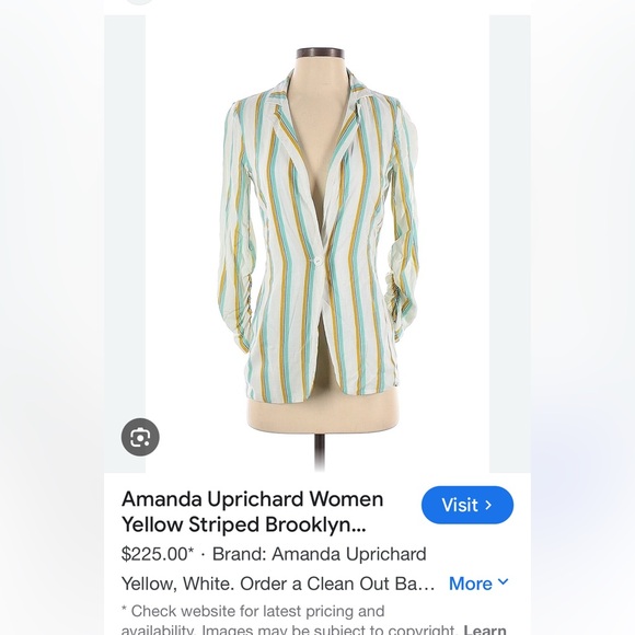 Amanda Uprichard Striped Brooklyn Blazer. - Picture 7 of 7